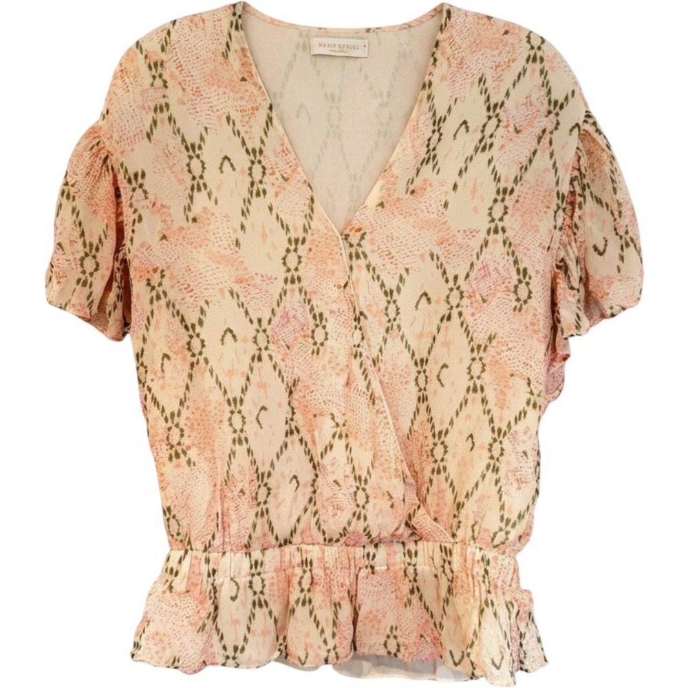 Ramy Brook Eleanor Wrap Blouse Womens M Pink Peplum Boho‎ Feminine Dainty Y2K